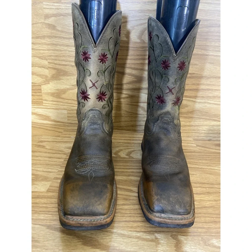 Twisted X Women's 9 B Leather Floral Steel Toe Square Toe Cowgirl Work Boots